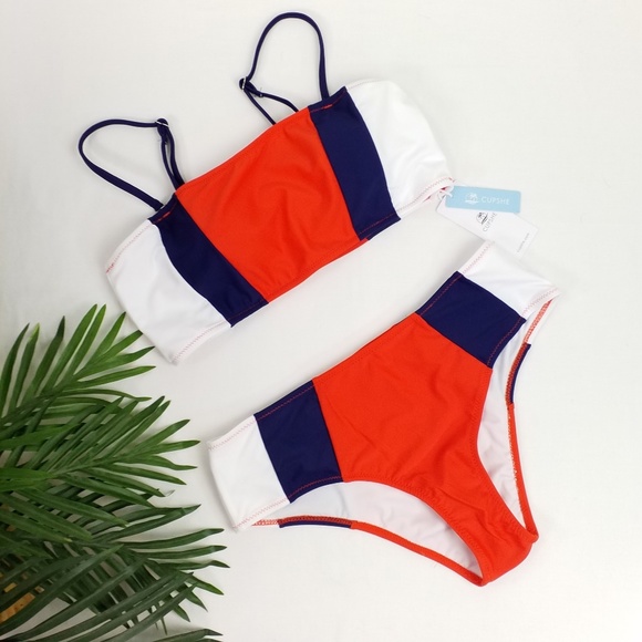 tricolor bandeau bikini cupshe